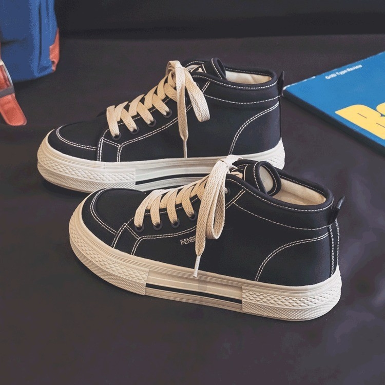 Adidași damă din canvas, înalți, talpă groasă, respirabili, închidere cu șiret în față