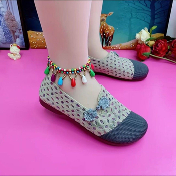 Mocasin din pânză pentru femei, respirabil și confortabil, Slip-On, toc plat mic 1–3 cm, talpă PVC