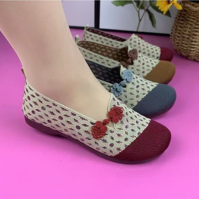 Mocasin din pânză pentru femei, respirabil și confortabil, Slip-On, toc plat mic 1–3 cm, talpă PVC