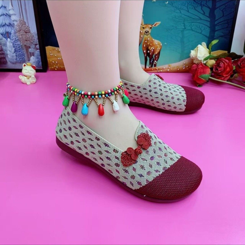 Mocasin din pânză pentru femei, respirabil și confortabil, Slip-On, toc plat mic 1–3 cm, talpă PVC