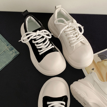 Adidași din pânză, vârf rotund, talpă groasă, gleznă joasă, branț PU respirabil