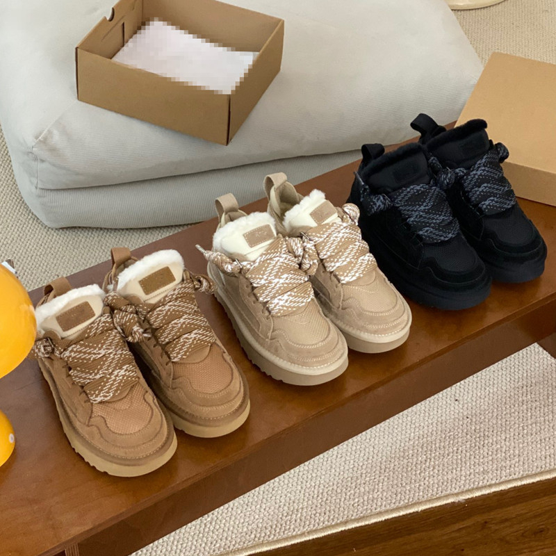 Cizmă de zăpadă pentru femei cu blană sintetică integrată, șireturi frontale, vârf rotund, talpă din cauciuc groasă