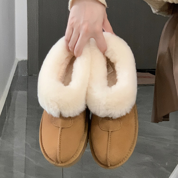 Cizme de zăpadă pentru femei, căptușite cu blană, partea superioară din piele microfibră, talpă din cauciuc, înălțime gleznă, toc platformă 3-5 cm