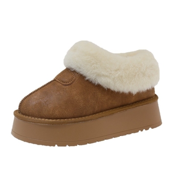 Cizme de zăpadă pentru femei, căptușite cu blană, partea superioară din piele microfibră, talpă din cauciuc, înălțime gleznă, toc platformă 3-5 cm