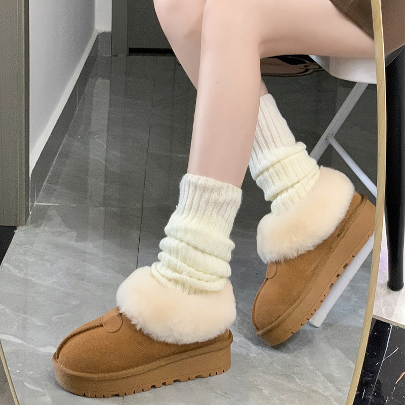 Cizme de zăpadă pentru femei, căptușite cu blană, partea superioară din piele microfibră, talpă din cauciuc, înălțime gleznă, toc platformă 3-5 cm