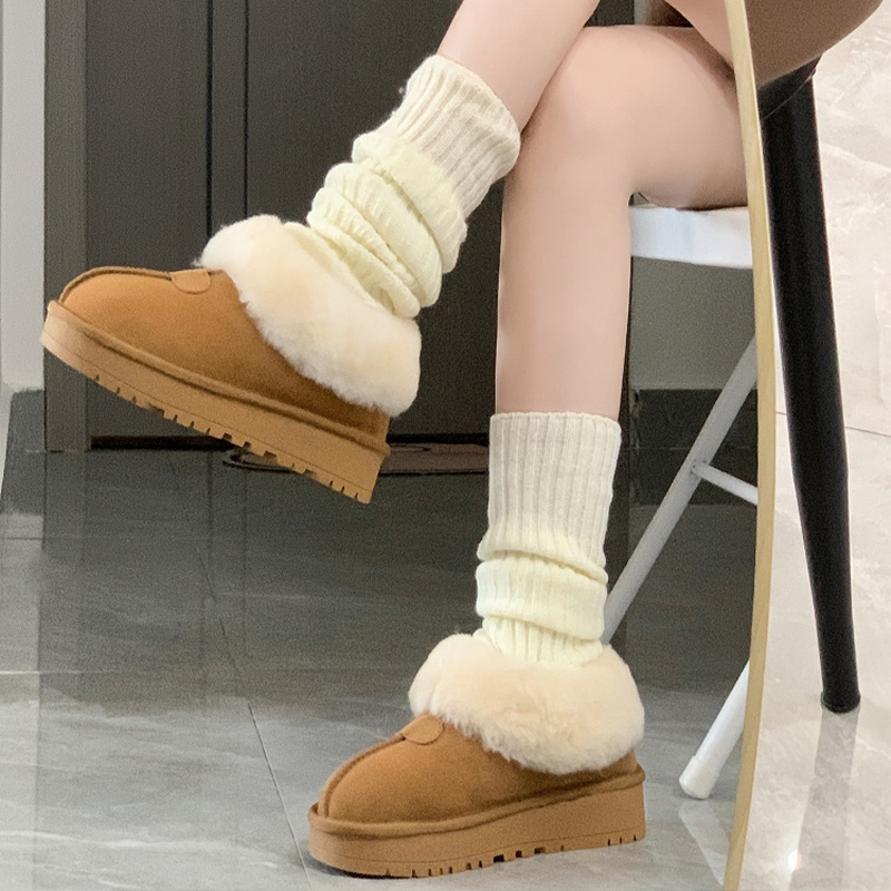 Cizme de zăpadă pentru femei, căptușite cu blană, partea superioară din piele microfibră, talpă din cauciuc, înălțime gleznă, toc platformă 3-5 cm