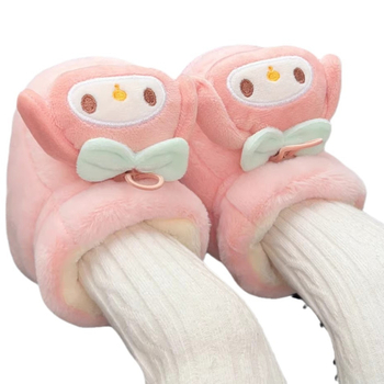 Детски зимни обувки за прохождане: велурена горна част, гумена подметка, дебели, противохлъзгащи и топли, с дизайн на карикатурен персонаж, за 6–12 месеца