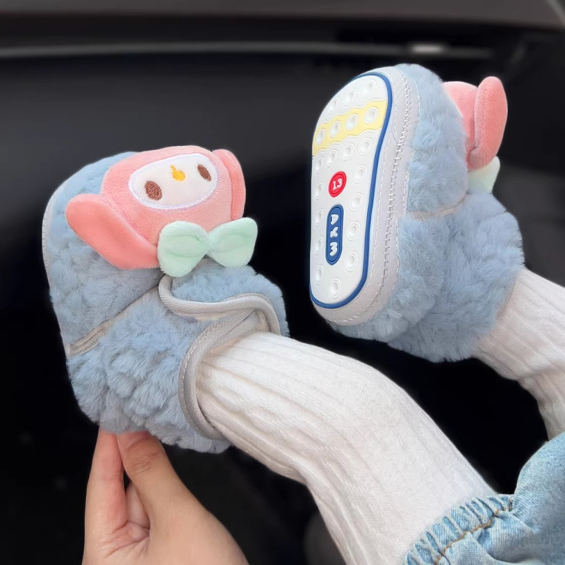 Детски зимни обувки за прохождане: велурена горна част, гумена подметка, дебели, противохлъзгащи и топли, с дизайн на карикатурен персонаж, за 6–12 месеца