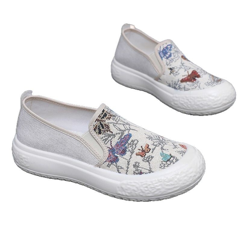 Pantofi din pânză pentru femei – slip-on lejer, vârf rotund, exterior din pânză, talpă PVC, interior textil