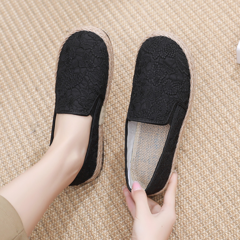 Pantofi damă Fisherman Mori stil, partea superioară din bumbac-lână, vârf rotund, Slip-On, talpă poliuretană, toc plat