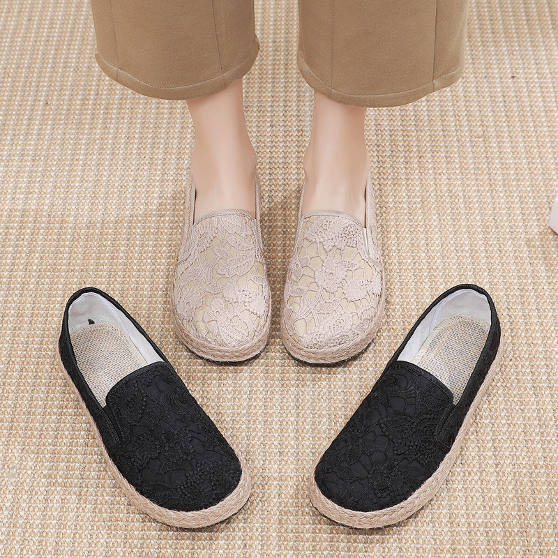 Pantofi damă Fisherman Mori stil, partea superioară din bumbac-lână, vârf rotund, Slip-On, talpă poliuretană, toc plat