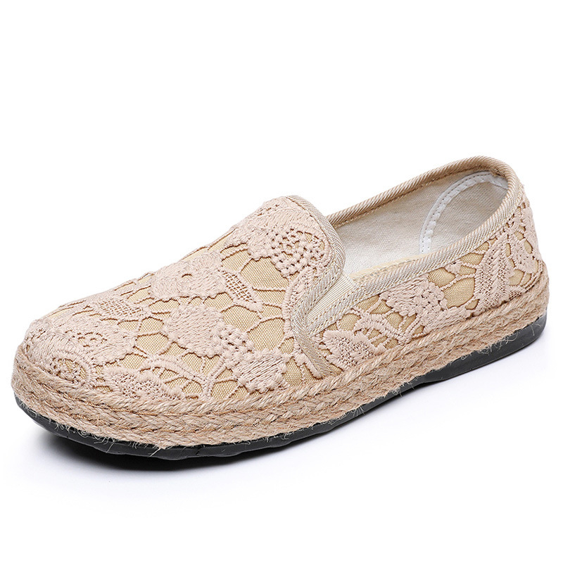 Pantofi damă Fisherman Mori stil, partea superioară din bumbac-lână, vârf rotund, Slip-On, talpă poliuretană, toc plat