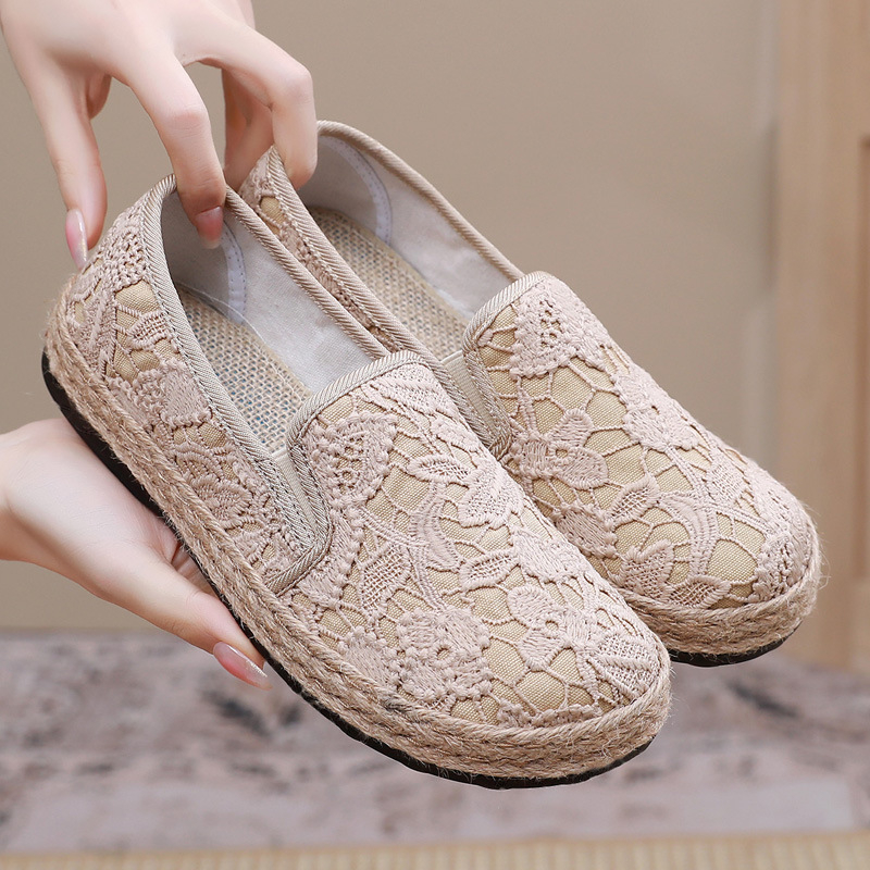 Pantofi damă Fisherman Mori stil, partea superioară din bumbac-lână, vârf rotund, Slip-On, talpă poliuretană, toc plat