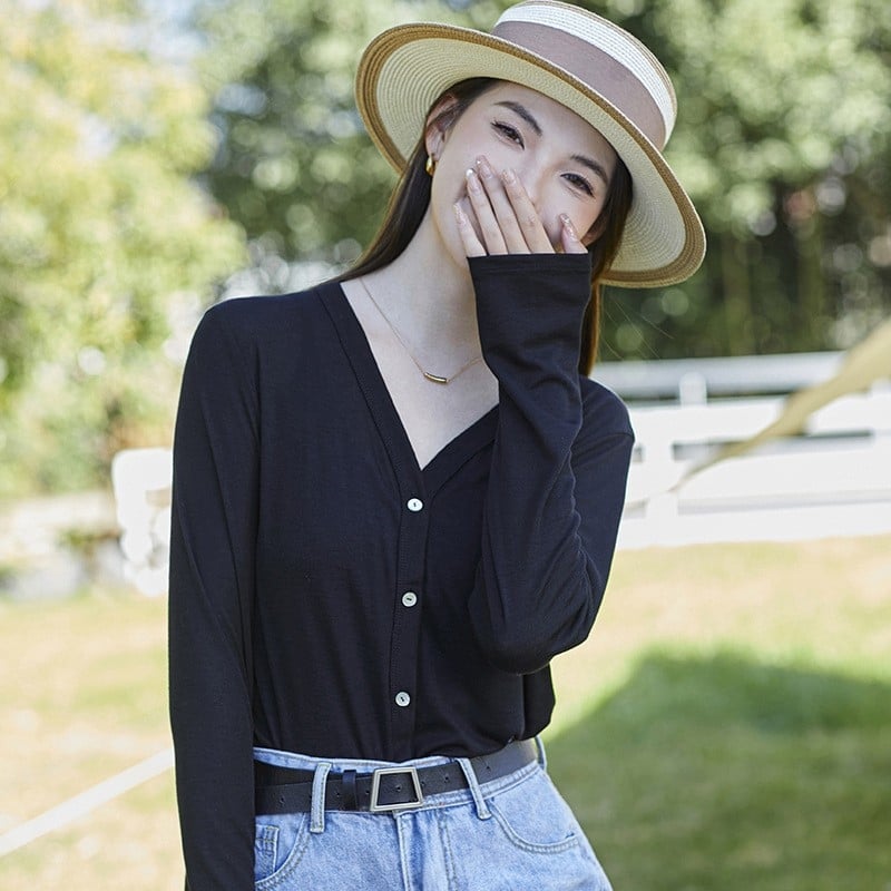 Moterų Lyocell saulės apsaugos kardiganas UPF50+ – laisvas kirpimas, ilgomis rankovėmis, plonas audinys, vasara 2025