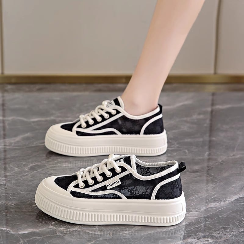 Pantofi dama din plasă respirabili, talpă din cauciuc, branț EVA, șiret frontal, vârf rotund