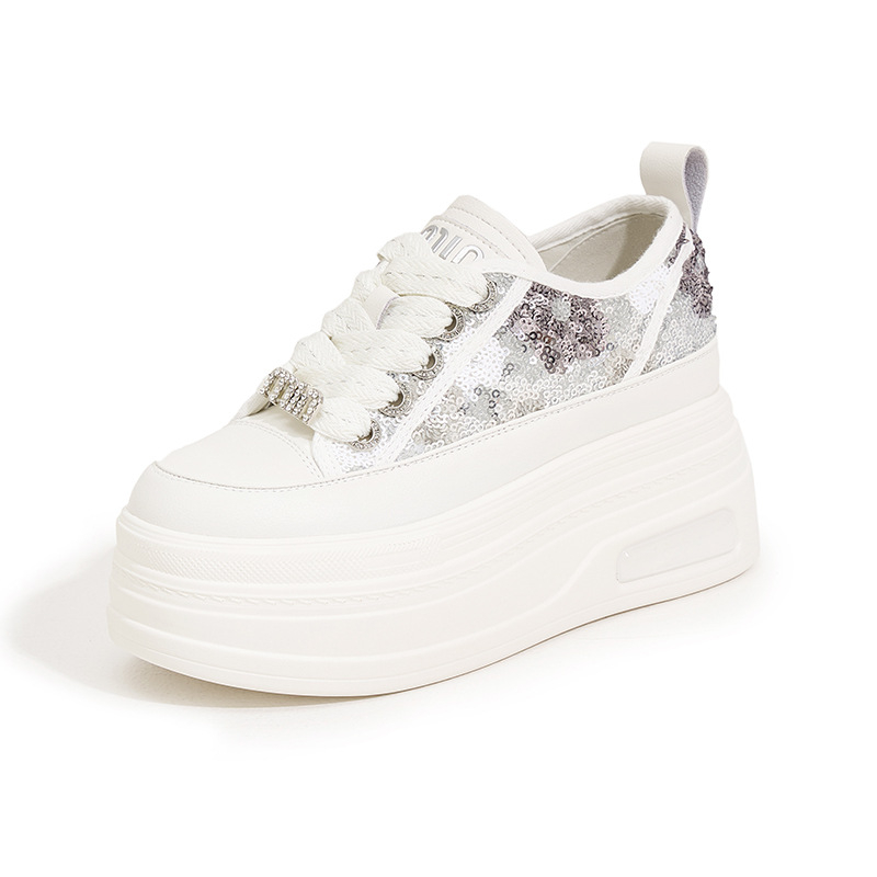 Sneakers femei cu creștere înălțată, talpă groasă, suprafață textilă, talpă PU, șireturi, potriviți pentru primăvară-vară-toamnă