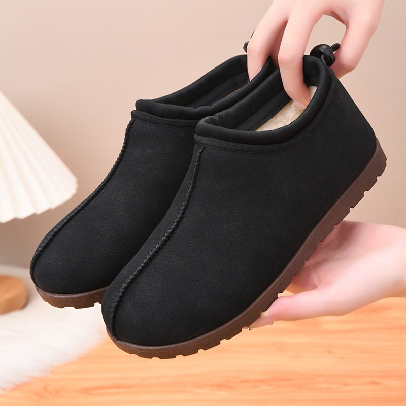 Pantofi de damă slip-on din bumbac, căptușeală fleece, partea superioară velur, talpă din cauciuc – mențin căldura