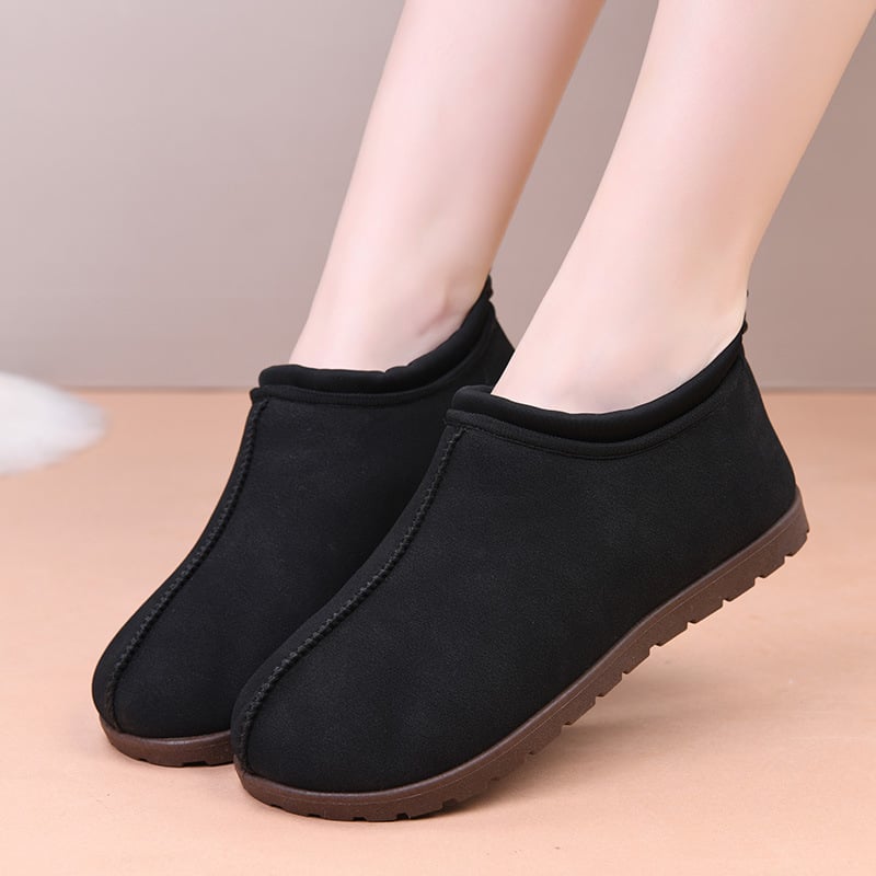 Pantofi de damă slip-on din bumbac, căptușeală fleece, partea superioară velur, talpă din cauciuc – mențin căldura