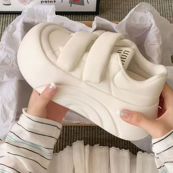 Pantofi sport pentru femei, vârf rotund, talpă groasă, închidere Velcro, creștere înălțime, PU partea superioară