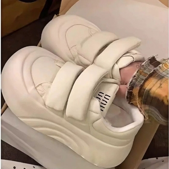 Pantofi sport pentru femei, vârf rotund, talpă groasă, închidere Velcro, creștere înălțime, PU partea superioară