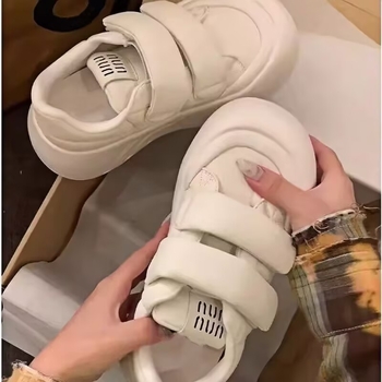 Pantofi sport pentru femei, vârf rotund, talpă groasă, închidere Velcro, creștere înălțime, PU partea superioară