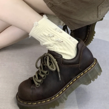 Pantofi unisex cu platformă, vârf rotund, piele de vită pe partea superioară, talpă din cauciuc, toc muffin