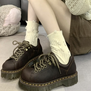 Pantofi unisex cu platformă, vârf rotund, piele de vită pe partea superioară, talpă din cauciuc, toc muffin