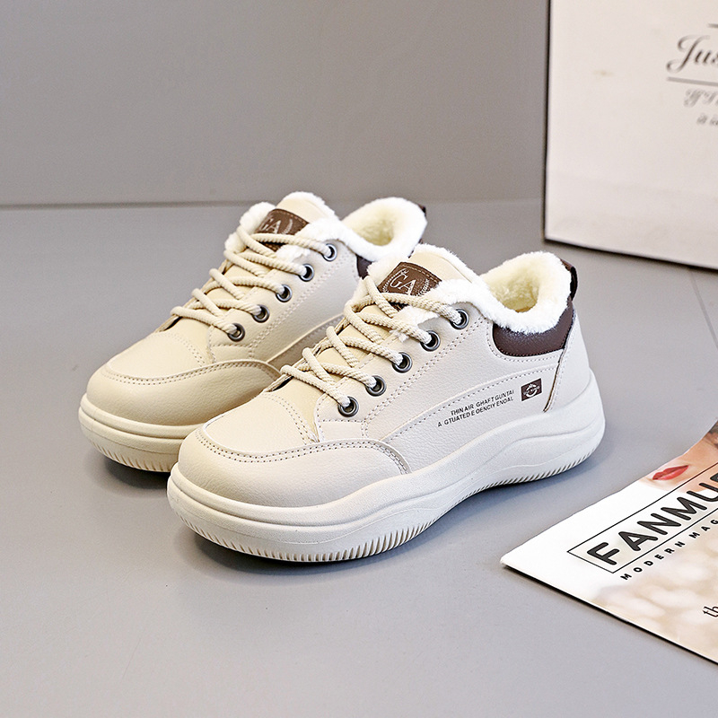 Adidași sport casual cu talpă groasă, partea superioară PU, căptușeală din pluș sintetic scurt, talpă din cauciuc, model de iarnă