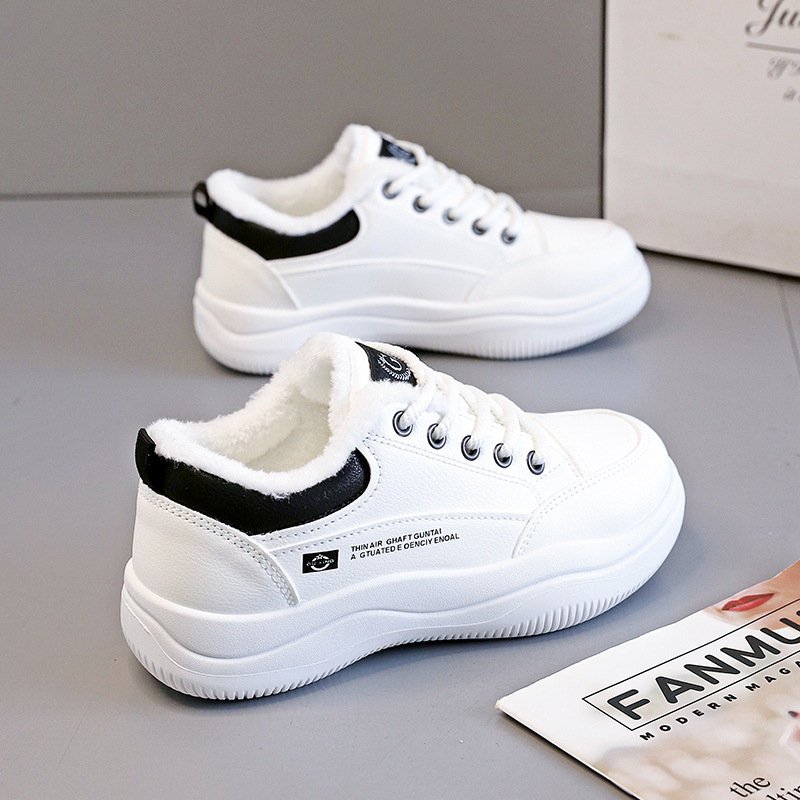 Adidași sport casual cu talpă groasă, partea superioară PU, căptușeală din pluș sintetic scurt, talpă din cauciuc, model de iarnă