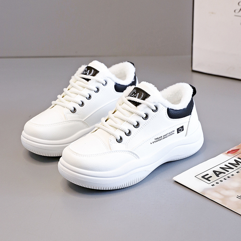 Adidași sport casual cu talpă groasă, partea superioară PU, căptușeală din pluș sintetic scurt, talpă din cauciuc, model de iarnă