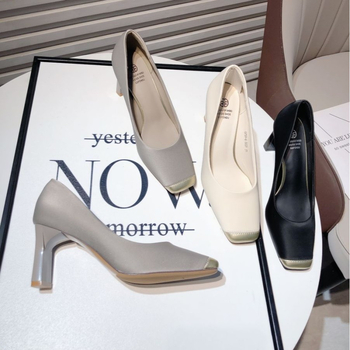 Négyzetes orrú magassarkú – PU felsőrész, koreai stílus, középmagas sarok 3–5 cm, vastag sarok