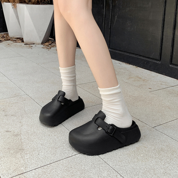 Sieviešu sandales ar biezām zolēm — korejiešu stilā āra lietošanai, iedvesotas Birkenstock, EVA augšējā daļa un zole, apaļa pirksta forma, bez odas