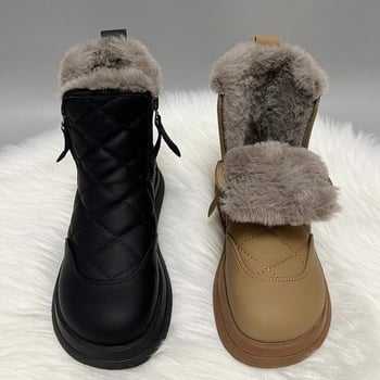 Női téli hócipő fleece béléssel, vízálló gumitalppal, közép magasságú szár, oldalsó cipzár, kerek orr.