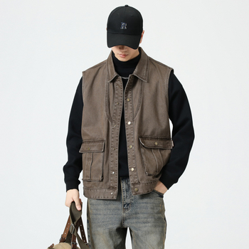 Vintaža kokvilnas veste ar brīvu piegriezumu, kapuci un patch kabatām