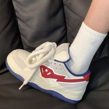 Pantofi sport casual pentru femei, talpă groasă de cauciuc, partea superioară PU respirantă, vârf rotund, 3–5 cm toc mijlociu, închidere cu șireturi