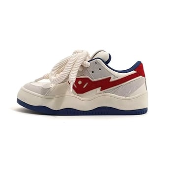 Pantofi sport casual pentru femei, talpă groasă de cauciuc, partea superioară PU respirantă, vârf rotund, 3–5 cm toc mijlociu, închidere cu șireturi