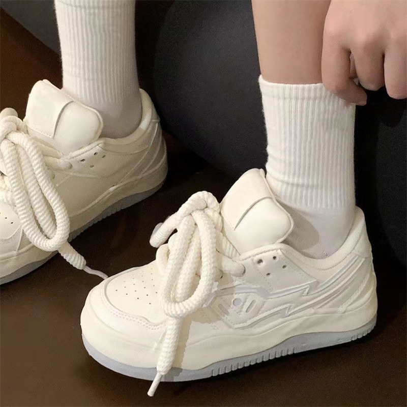 Pantofi sport casual pentru femei, talpă groasă de cauciuc, partea superioară PU respirantă, vârf rotund, 3–5 cm toc mijlociu, închidere cu șireturi