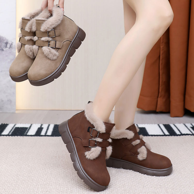 Ženske zimske čizme s debelim potplatom, podstava od umjetnog pliša, gornji dio od mikrovlaknaste kože, PU potplata, visoke zimske čizme