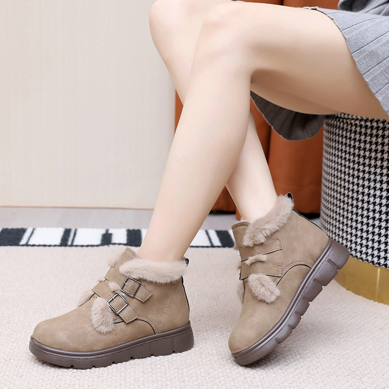 Ženske zimske čizme s debelim potplatom, podstava od umjetnog pliša, gornji dio od mikrovlaknaste kože, PU potplata, visoke zimske čizme