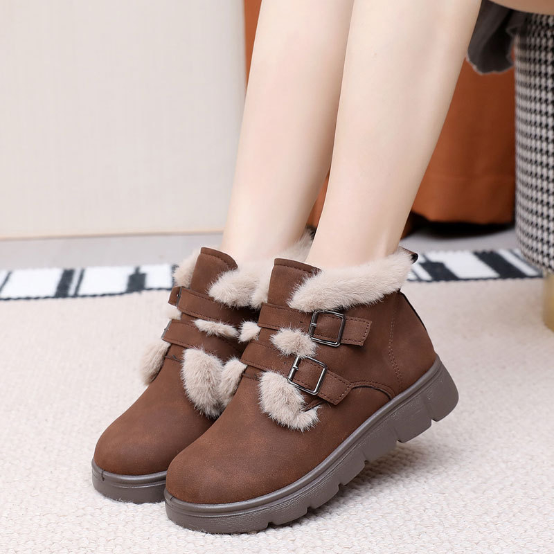 Ženske zimske čizme s debelim potplatom, podstava od umjetnog pliša, gornji dio od mikrovlaknaste kože, PU potplata, visoke zimske čizme