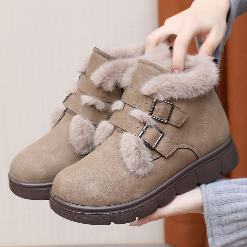 Ženske zimske čizme s debelim potplatom, podstava od umjetnog pliša, gornji dio od mikrovlaknaste kože, PU potplata, visoke zimske čizme