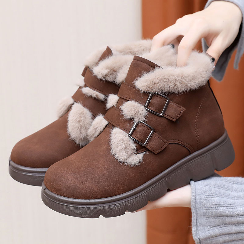 Ženske zimske čizme s debelim potplatom, podstava od umjetnog pliša, gornji dio od mikrovlaknaste kože, PU potplata, visoke zimske čizme