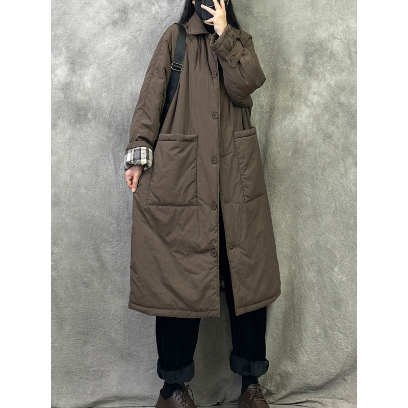 Sieviešu bieza šuvēta mētelis ar akrilu kokvilnas pildījumu, akrila audums, vidēja garums, garas piedurknes, apkakle ar lapeli, vienkāršs aizdare