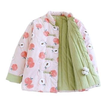 Šilko-pamuko audinio paltas su geometriniu raštu, apvalus kaklas, ilgos rankovės, stores audinys, vienos eilės sagos