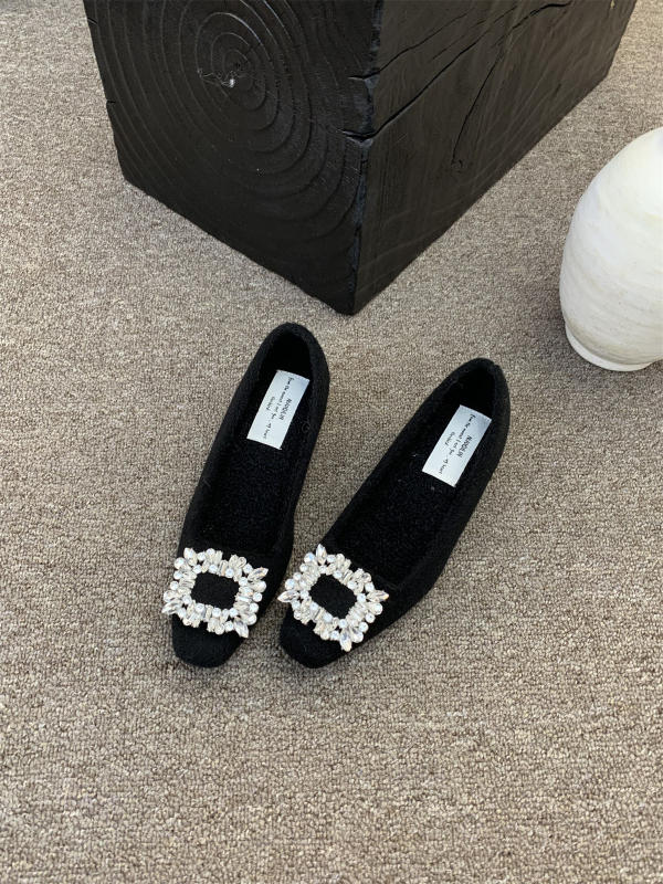 Mary Jane balerinke s umjetnom krznom, gornji dio od suede-a, gumeni potplat, četvrtasti vrh, slip-on