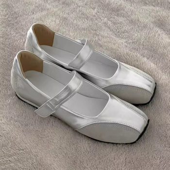 Női Mary Jane cipő, koreai stílus, négyszögletes orr, felső rész mikro szálas bőr, Velcro-zárás