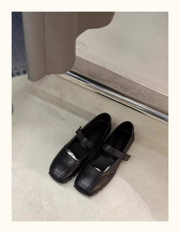 Női Mary Jane cipő, koreai stílus, négyszögletes orr, felső rész mikro szálas bőr, Velcro-zárás