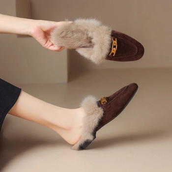 Unisex Mule papuče - Velur gornji dio, Gumeni potplat, Vulkanizirana konstrukcija, Ravna peta, Protuklizne