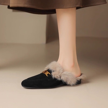 Unisex Mule papuče - Velur gornji dio, Gumeni potplat, Vulkanizirana konstrukcija, Ravna peta, Protuklizne