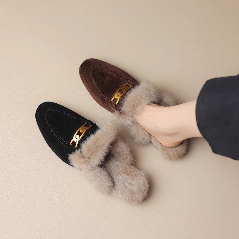 Unisex Mule papuče - Velur gornji dio, Gumeni potplat, Vulkanizirana konstrukcija, Ravna peta, Protuklizne